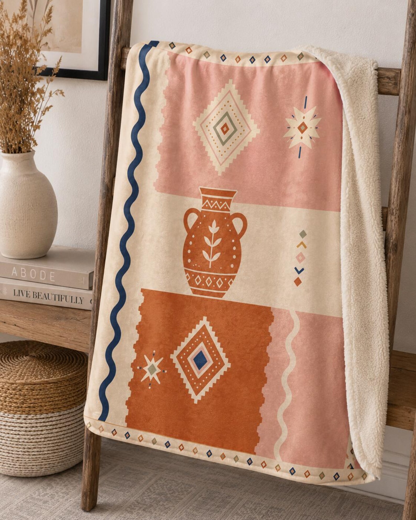 Berber Amazigh Pottery Symbol Soft Plush Sherpa Throw Blanket