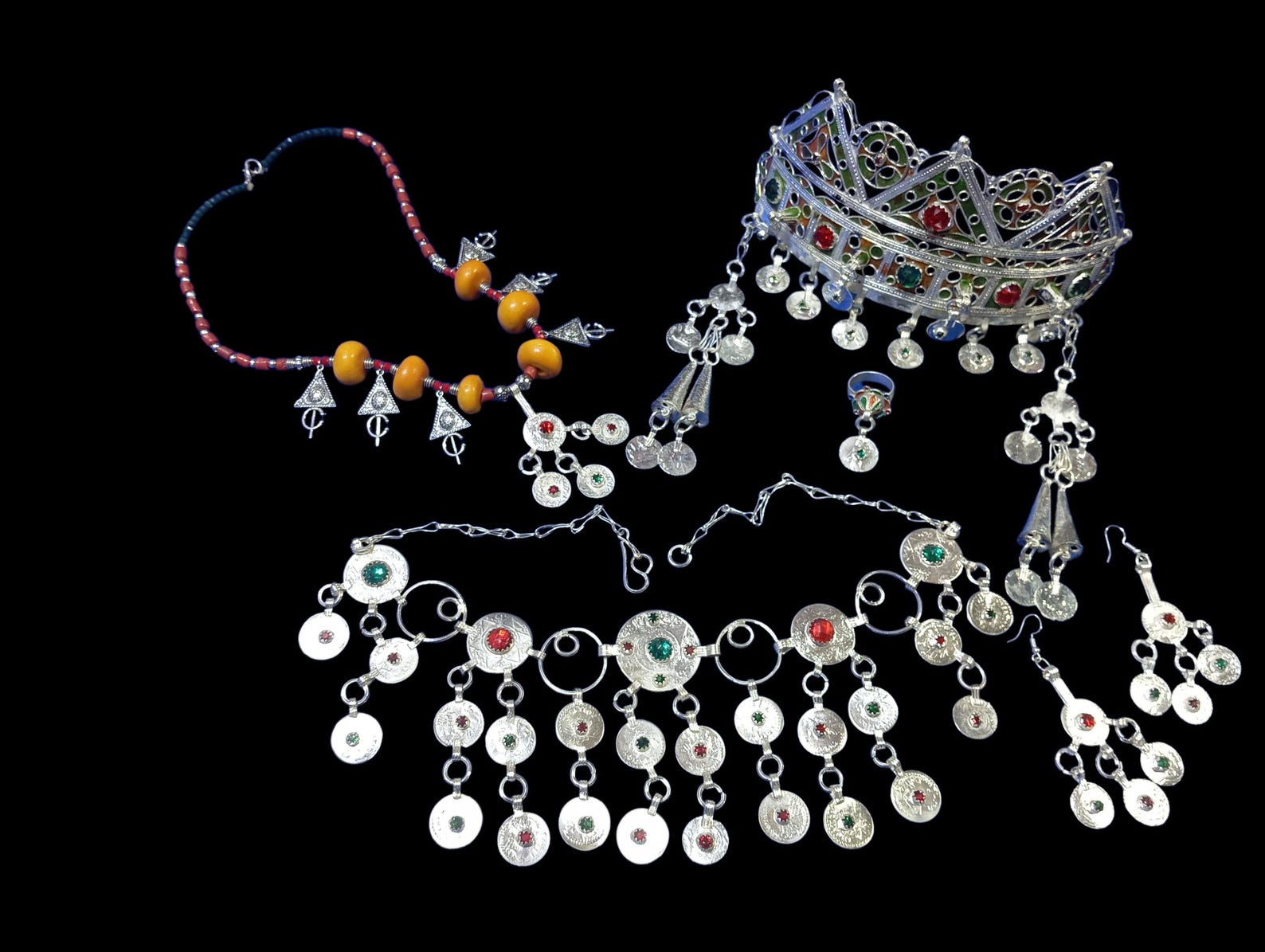 Berber Authentic Silver Jewelry Set Bridal Set Necklace Earrings Crown Tiznit Craft