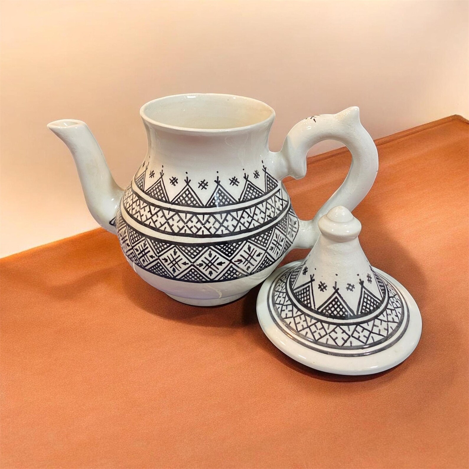 Berber Handmade Teapot Traditional Design White Ceramic Piece