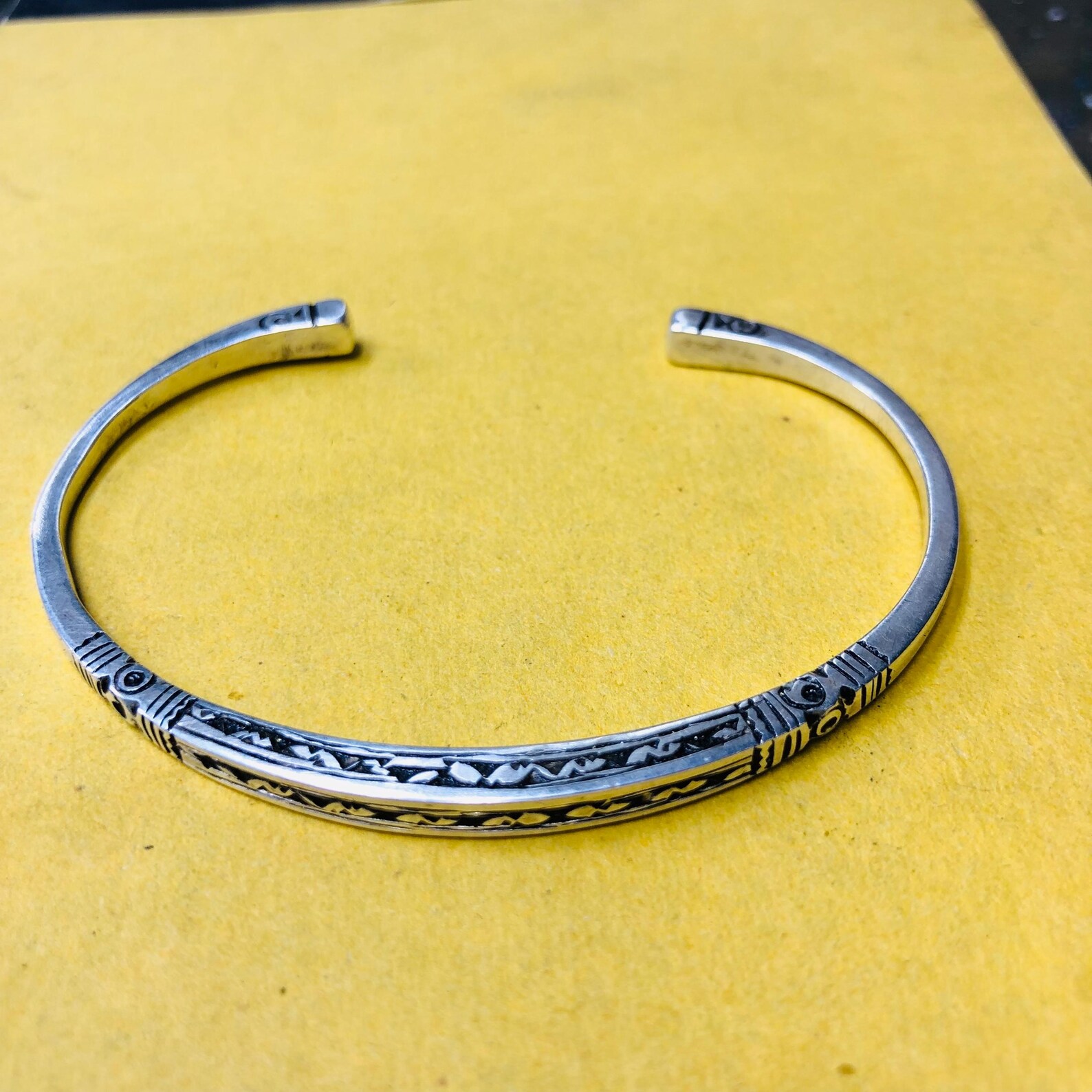Amazigh Berber gravé Hand-Engraved 925 Silver Adjustable Cuff Bracelet