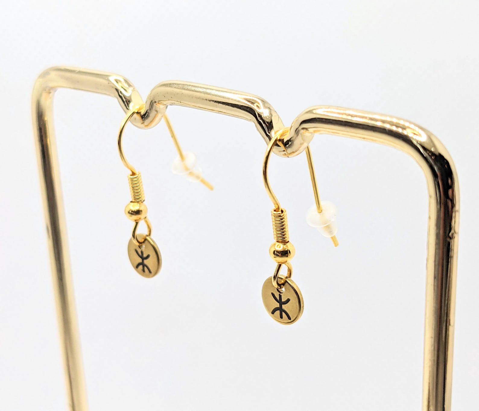 Amazigh Engraved Yaz Symbol Stainless Steel Earrings for Everyday Heritage Style Use