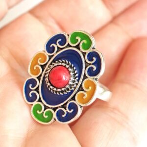 Amazigh Silver Tone Enamel Kabyle Adjustable métal Ring