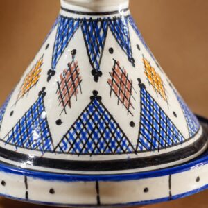 Amazigh Small hand-painted Safi ceramic serving tagine with blue