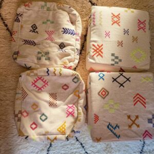 Berber Set Multicolor Wool Kilim Cover Square Pouf