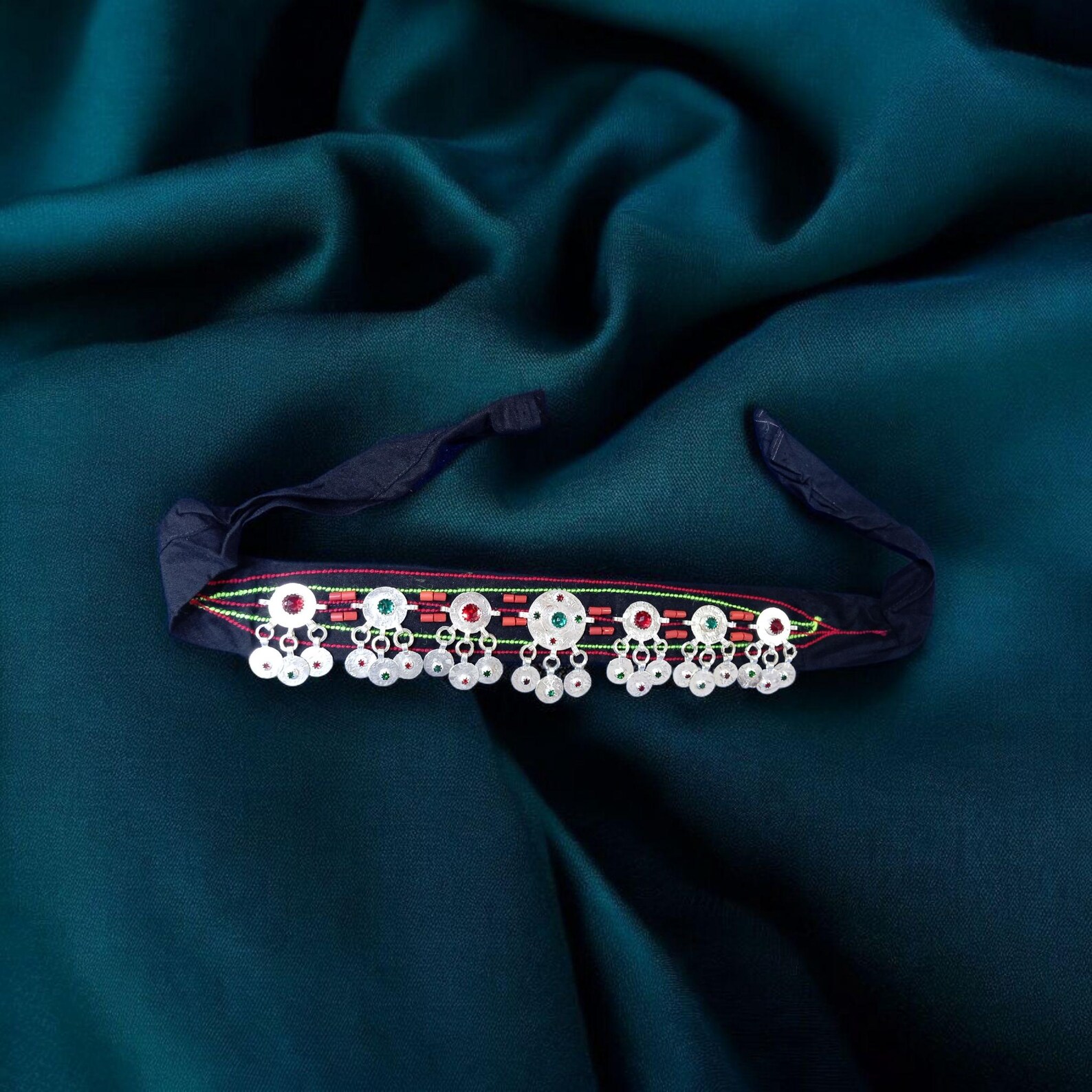 Berber Authentic Bridal Headpiece Silver Coin Scarf Headband