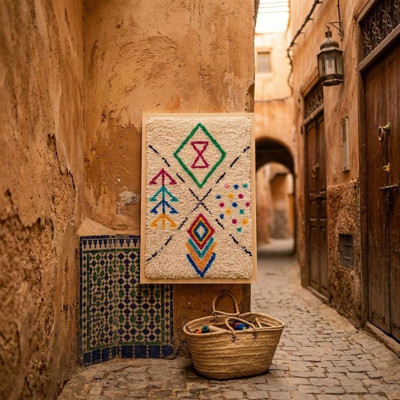 Berber Hand Knotted Symbol Wool Tapestry Wall Art
