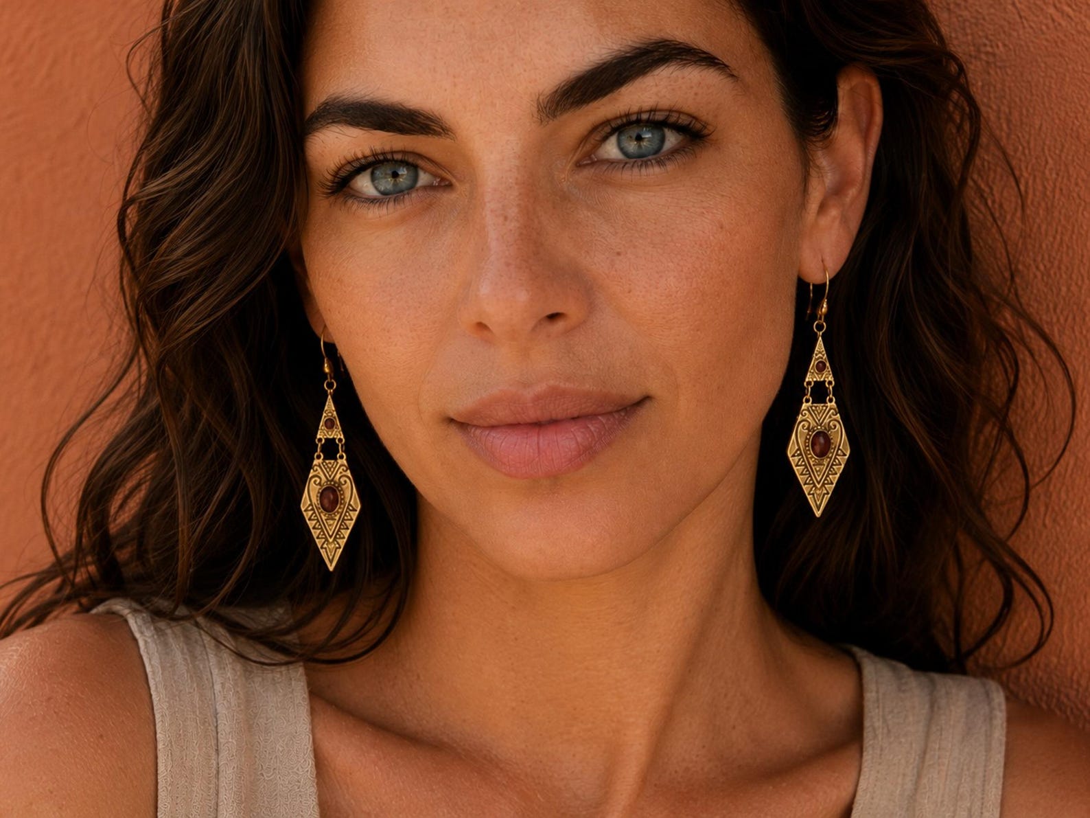 Berber Tuareg Labradorite or Garnet Gemstone Boho Earrings