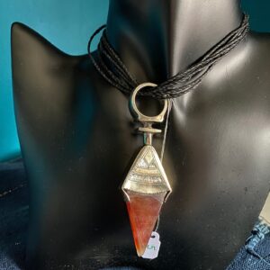 Amazigh Gigantic Carnelian Agate & Silver Tuareg Ring Amulet Hair Ornament Necklace