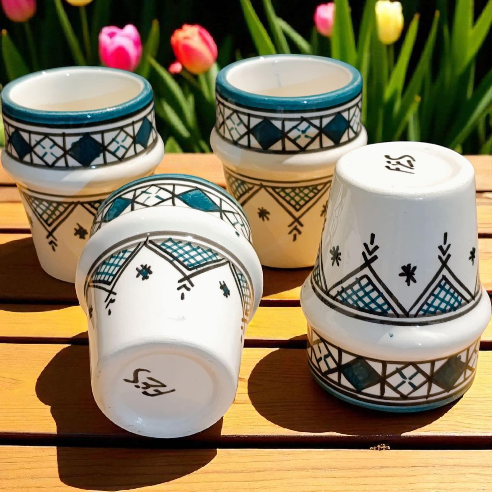 Berber Handmade Ceramic Cups Green Pottery Set Mug