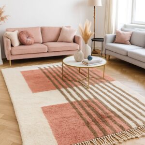 Custom Amazigh Berber Wool Neutral Living Room Geometric Handmade Rug