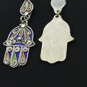 Amazigh Handmade Silver Enamel Hamsa Design Tiznit Earrings