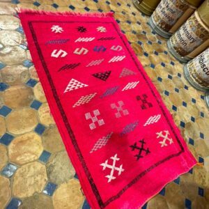 Amazigh Pink Cashmere Handmade Geometric Accent White Rug