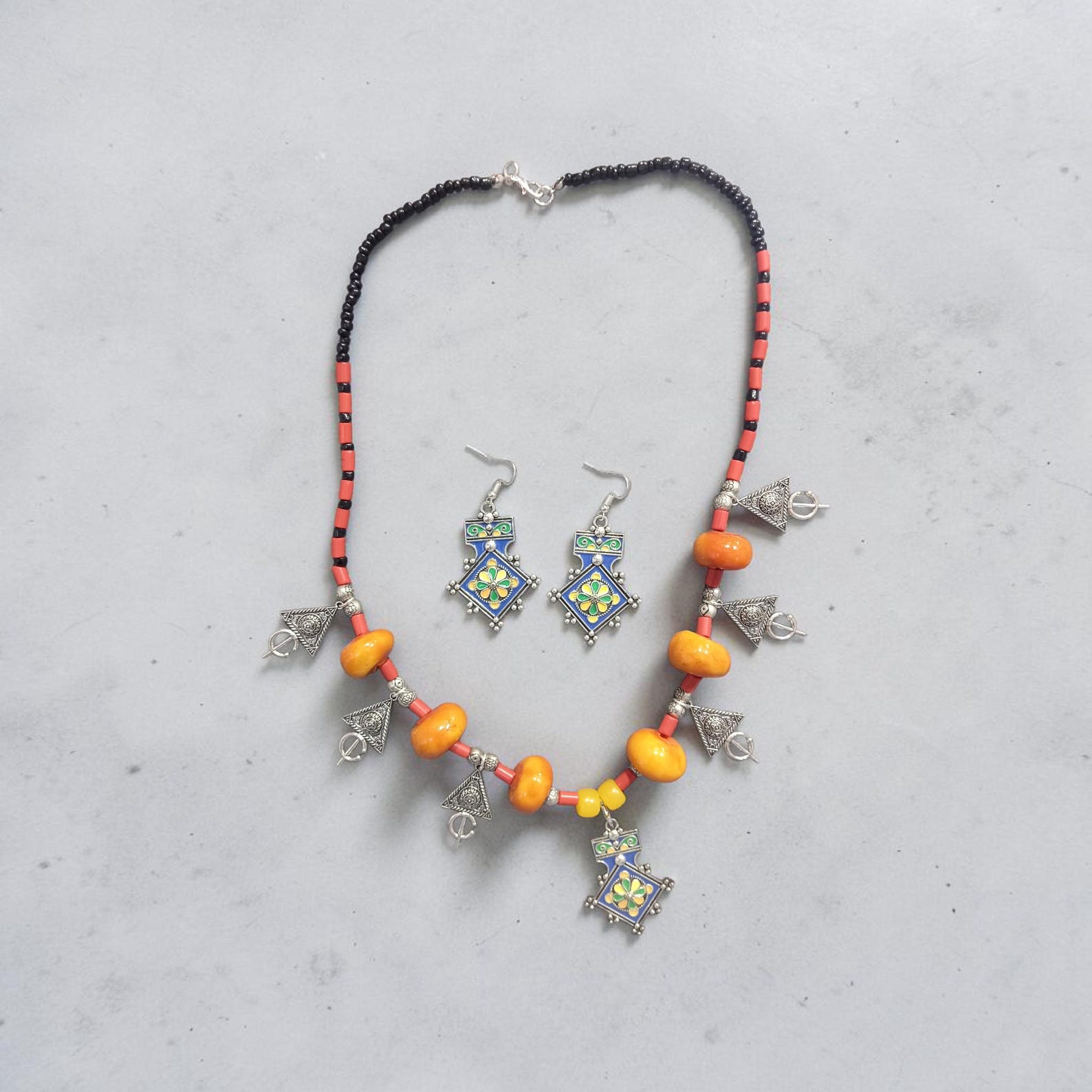 Amazigh Berber Enamel Jewelry Set with Necklace and Earrings
