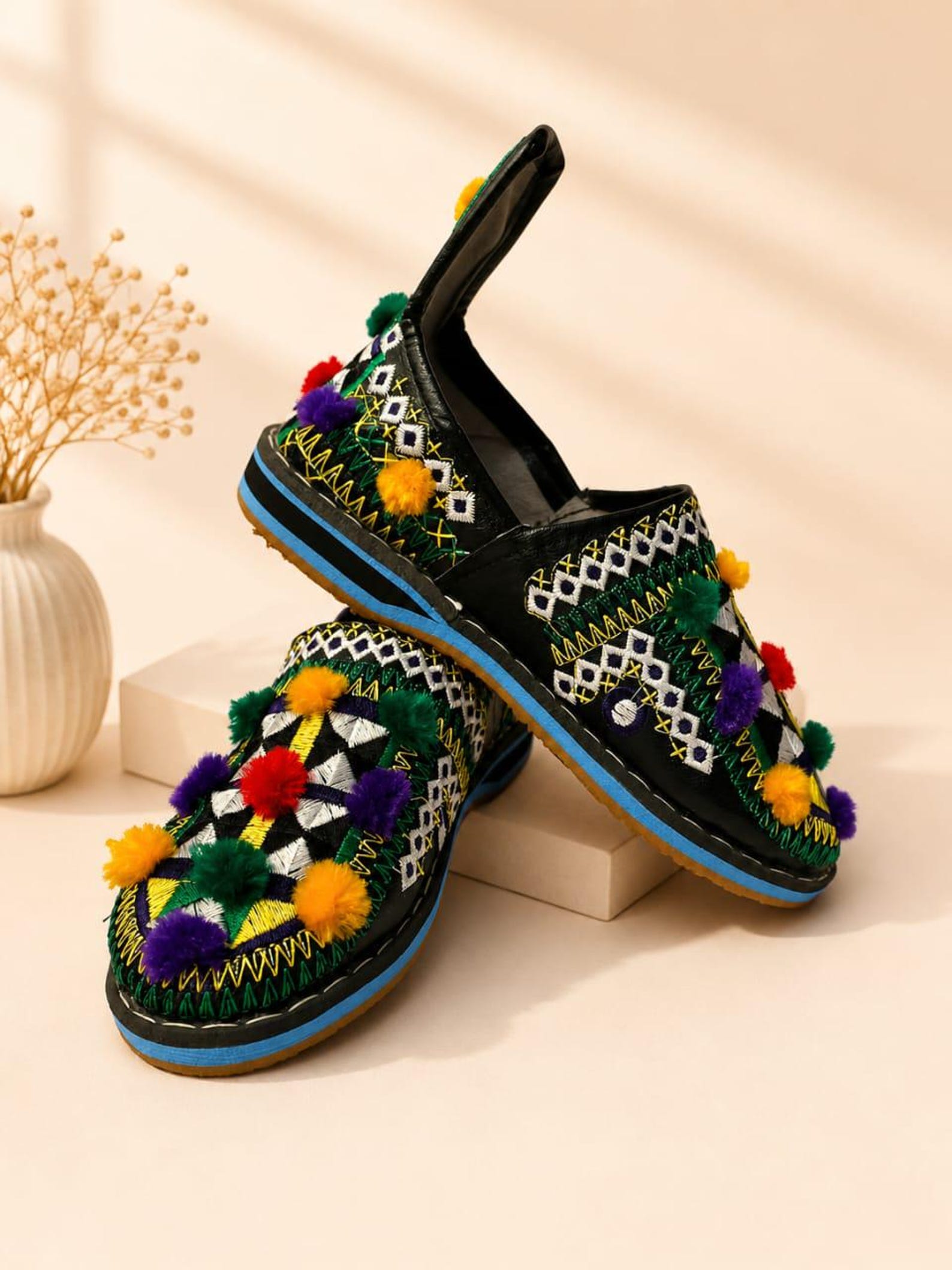 Berber Handmade Traditional Leather Slip-On Flats Colorful Shoes
