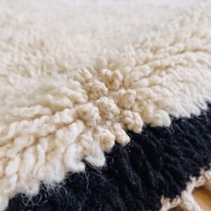 Custom Amazigh Berber Black and Ivory Wool Living Room Rug