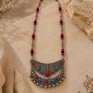 Berber Handmade Style Ethnic Silver-Tone Pendant Tribal Necklace