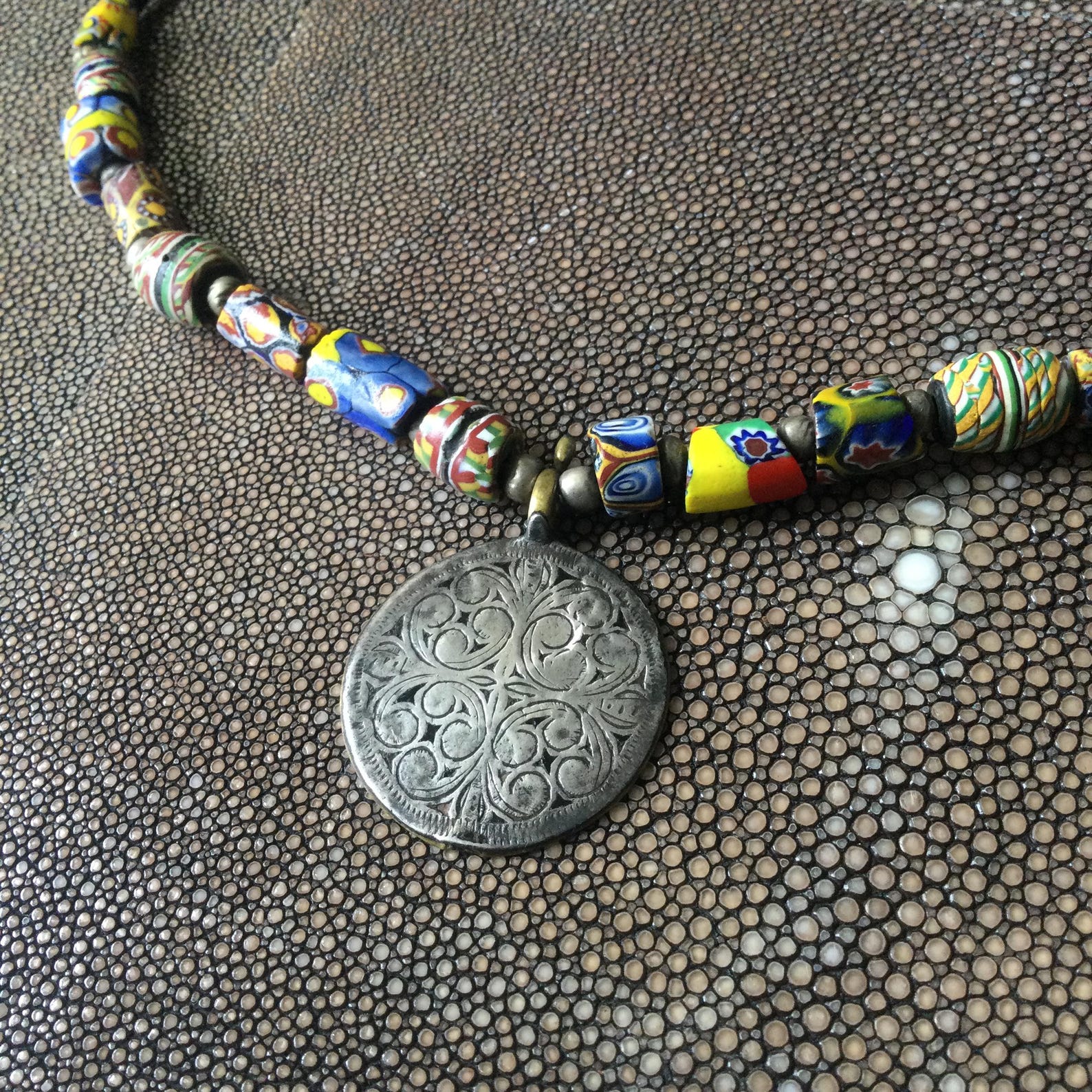 Berber Ida ou Semlal Silver Pendant Beaded Necklace