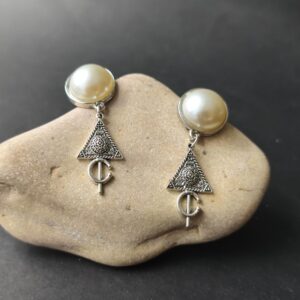 Amazigh Kabyle Fibule Pearl Berbères Stainless Steel Drop Earrings