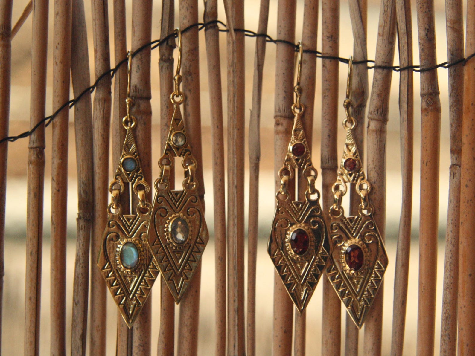 Berber Tuareg Labradorite or Garnet Gemstone Boho Earrings