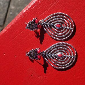 Handmade Kabyle Amazigh Red Coral Leaf Motif Dangle Earrings