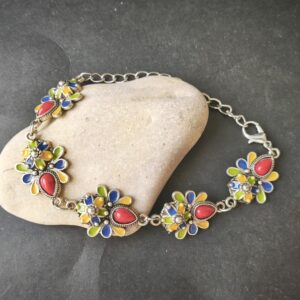 Handmade Amazigh Kabyle Berber Stainless Steel Red Coral Enamel Bracelet