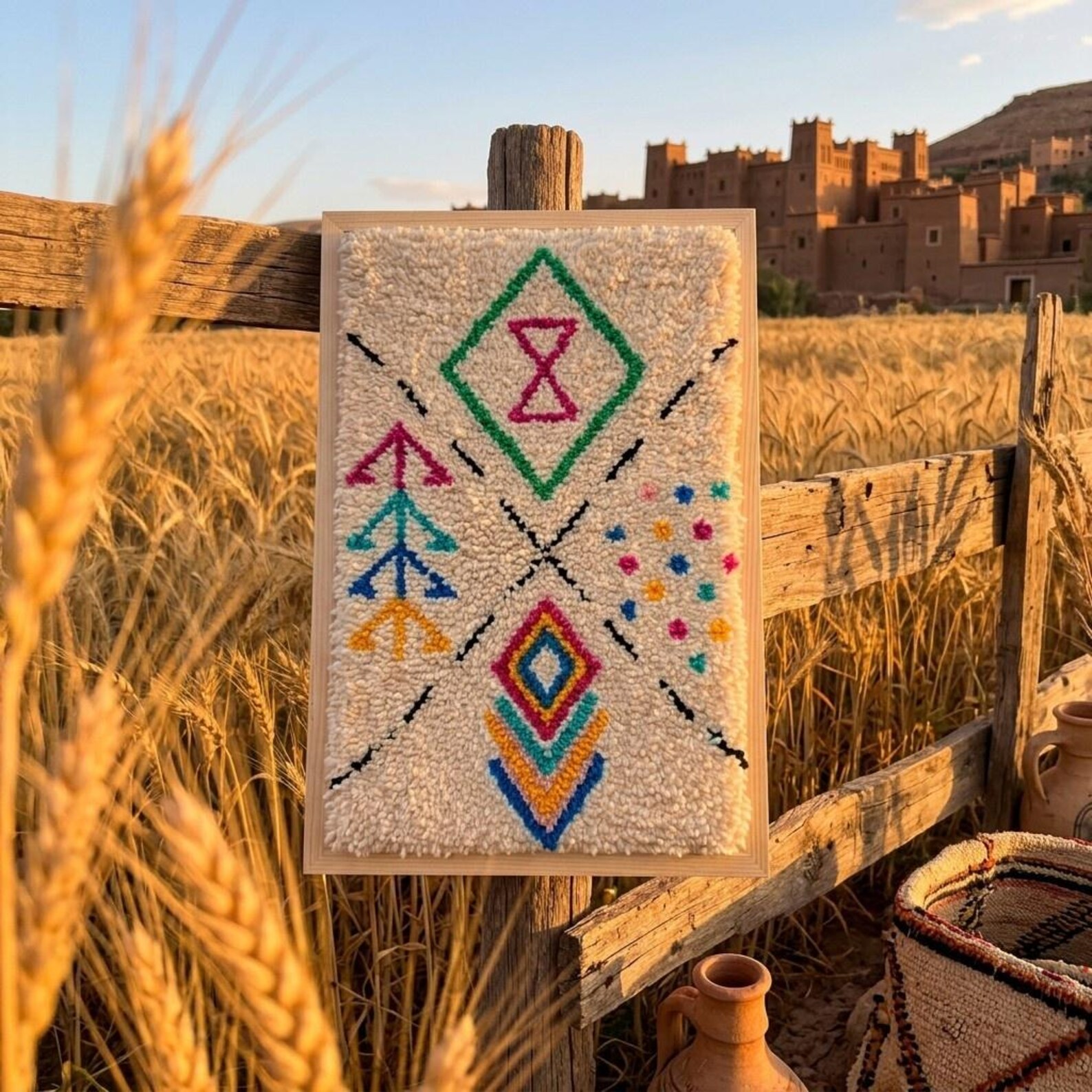 Berber Hand Knotted Symbol Wool Tapestry Wall Art