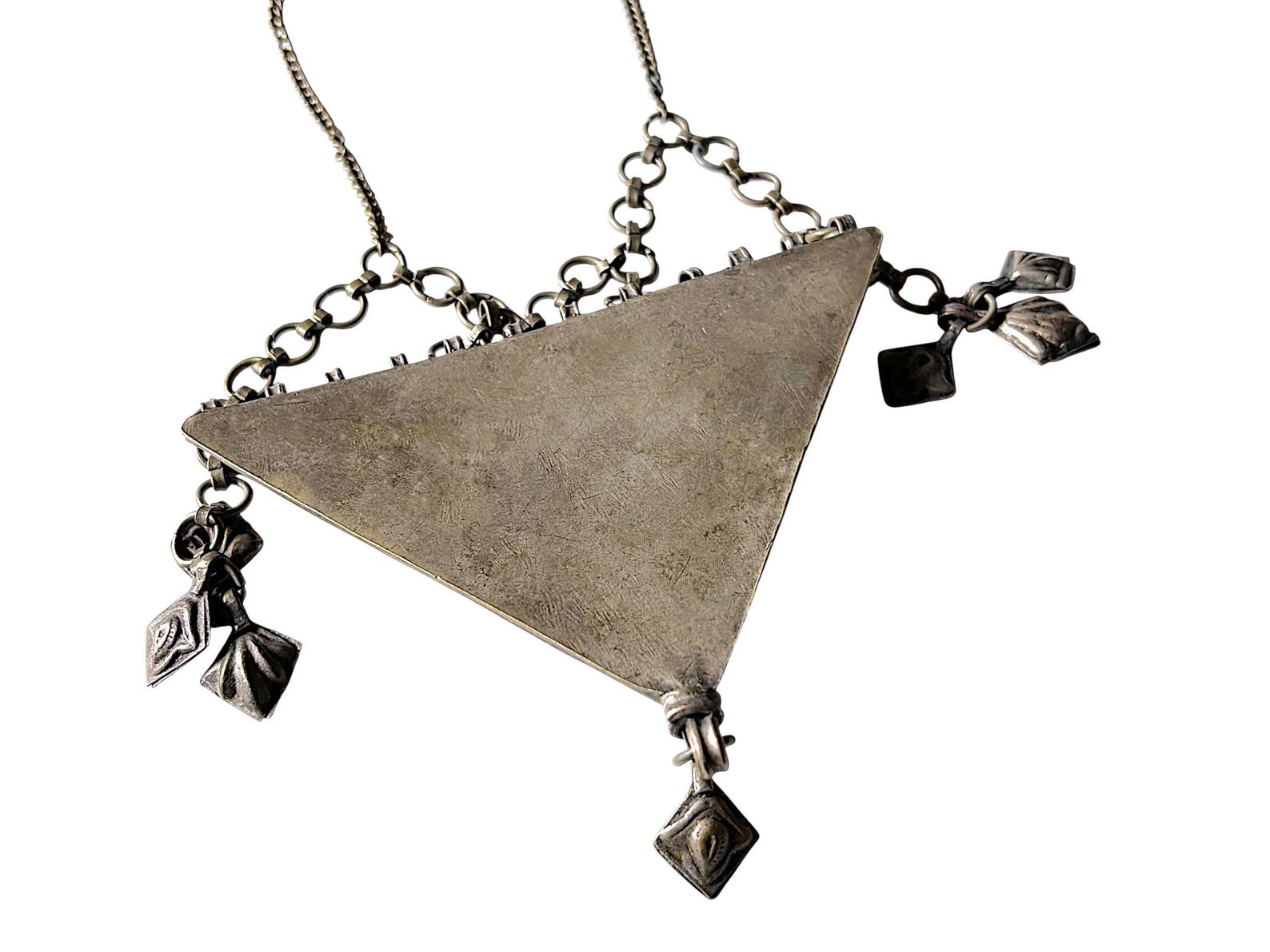 Berber Antique Hand Engraved Silver Alloy Amulet Necklace