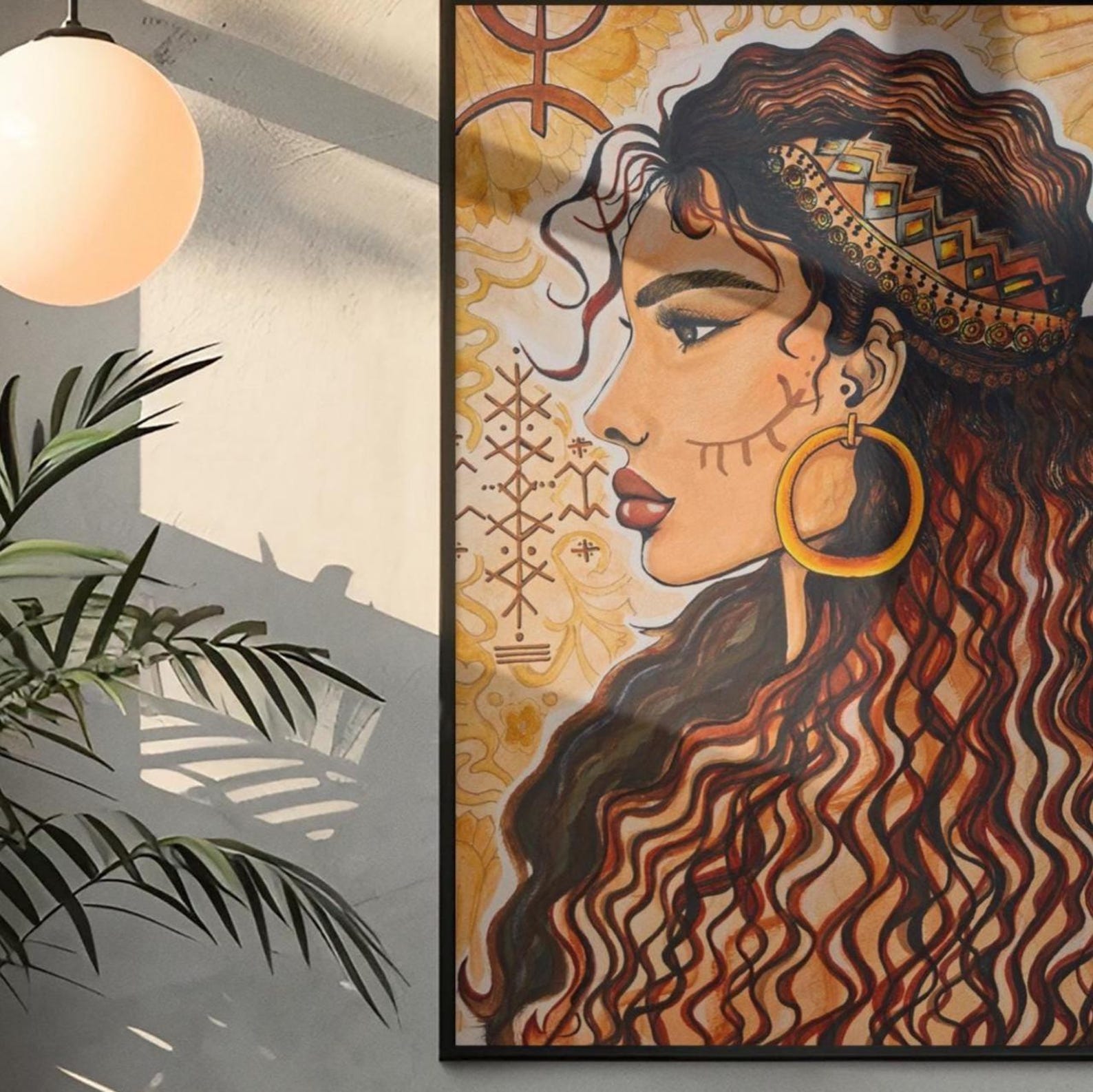 Amazigh La Gazelle Modern Watercolor Portrait Digital Wall Art