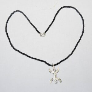 Amazigh Berber Tifinagh Yaz Symbol Silver Pendant Black Bead Necklace