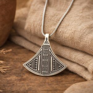 Amazigh Tuareg Silver Pendant Tribal Fan Necklace Unisex Amulet