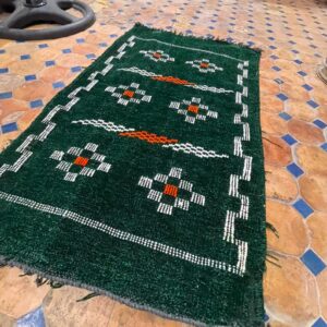 Berber Handmade Black Runner Geometric Rug With Red White Accents