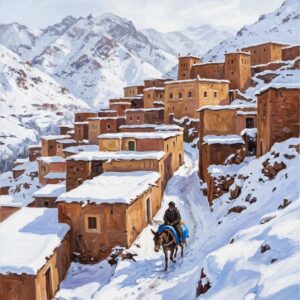 Berber Atlas Mountains Village Snow Painting Made to Order Canvas Wall Art