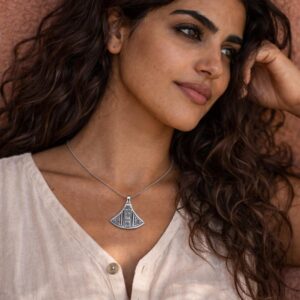 Amazigh Tuareg Silver Pendant Tribal Fan Necklace Unisex Amulet