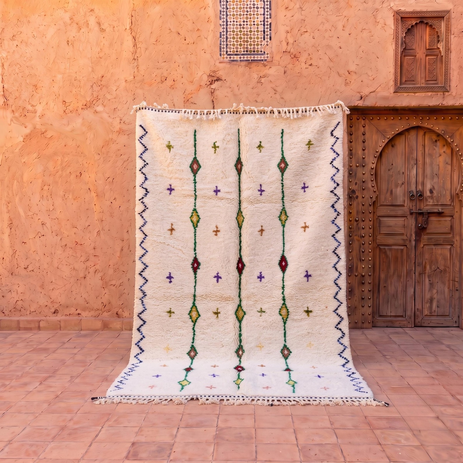 Berber Azilal Diamond Tribal Symbol Wool Colorful Rug