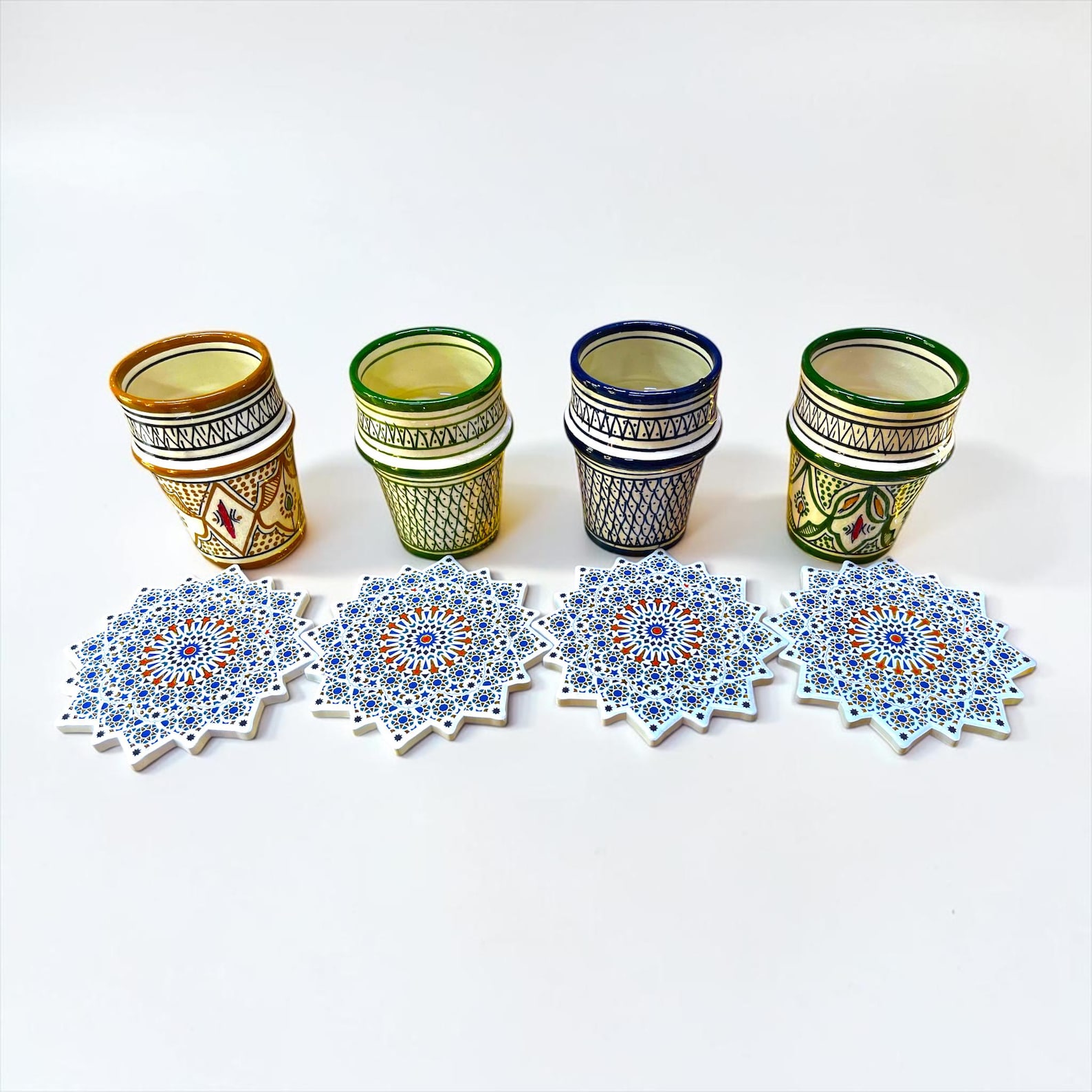 Berber Handmade Tea Cups Set of 4 with Zellige Coasters Mug