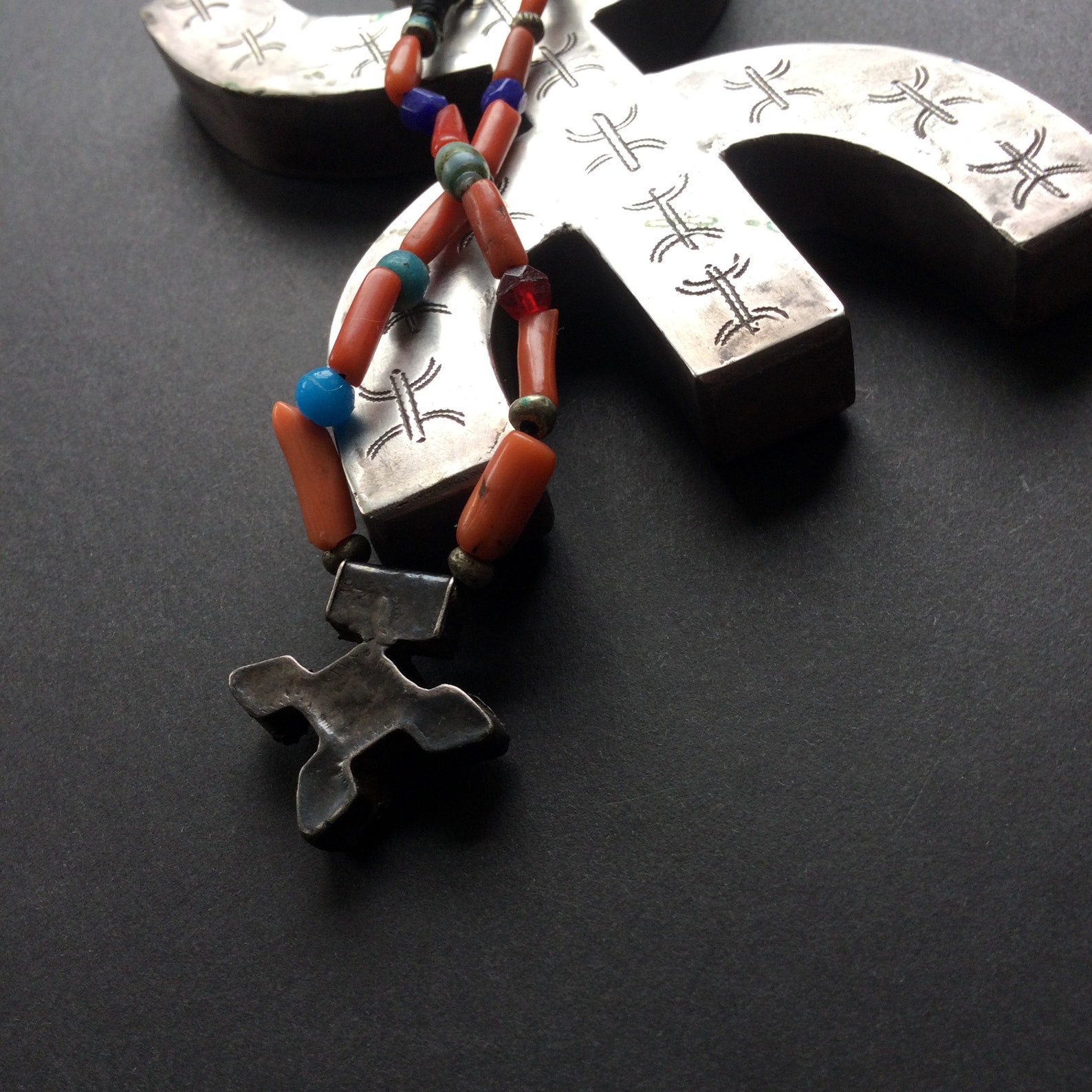 Berber MAURITANIAN CROSS old jewelry silver amulet NECKLACE