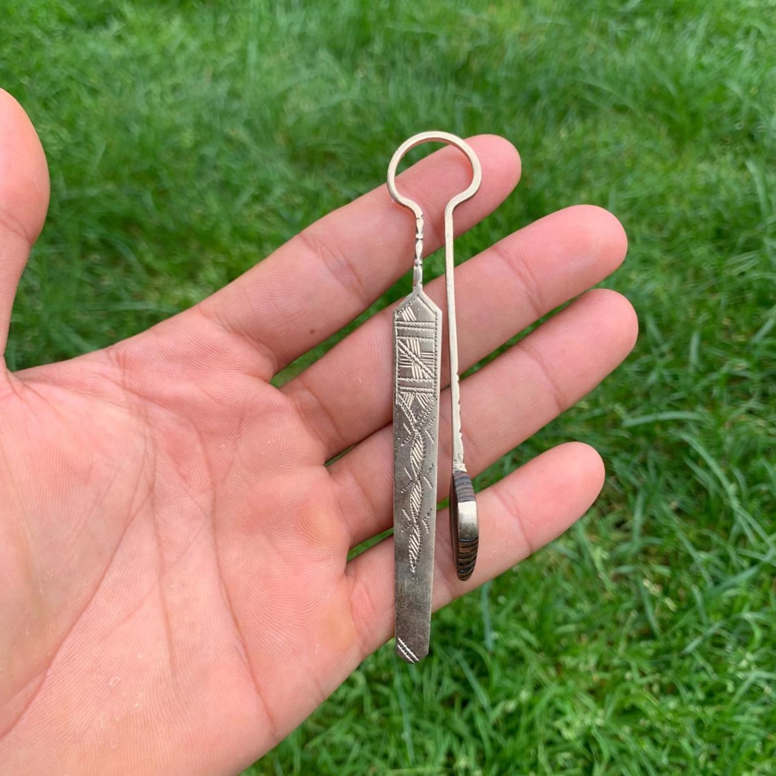 Berber Tuareg Hand-Engraved Metal Bookmark with Natural Tiger Eye