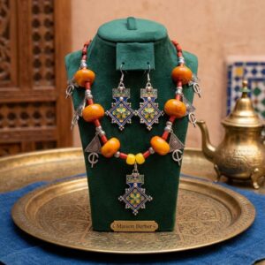 Amazigh Berber Enamel Jewelry Set with Necklace and Earrings