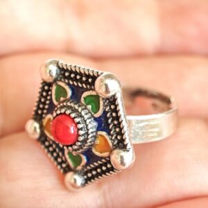 Amazigh Ring in métal argenté émaillé kabyle- - berbère