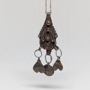 Berber Pendant • Silver-Tone • Carnelian Stone Amulet • • North Necklace