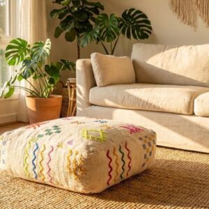 Berber Set Multicolor Wool Kilim Cover Square Pouf