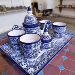 Amazigh Handmade Tea Set Blue White Ceramic Bowl
