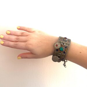 Amazigh Vintage Enamelled Red Cuff Bangle Coin Bracelet
