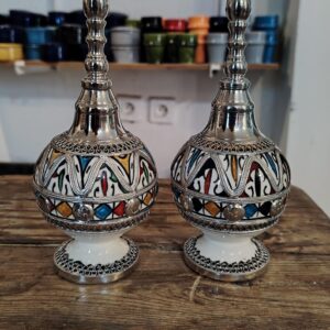 Amazigh White Metal Pottery Perfume Sprayer Set of Two Dispenser