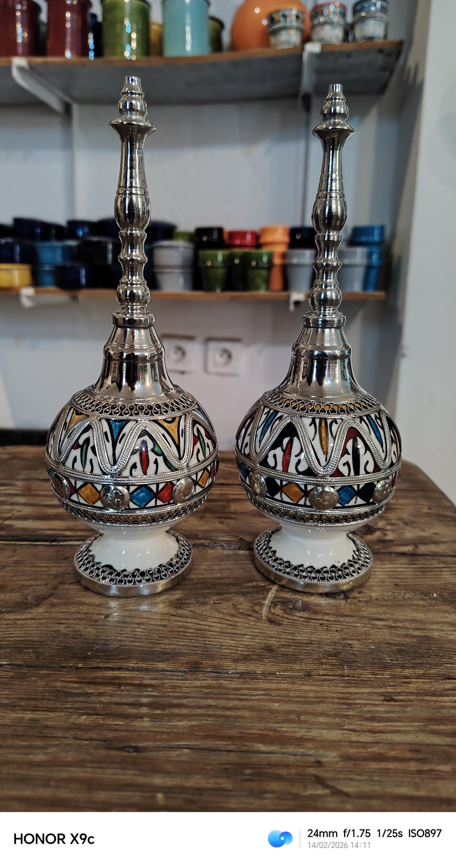 Amazigh White Metal Pottery Perfume Sprayer Set of Two Dispenser