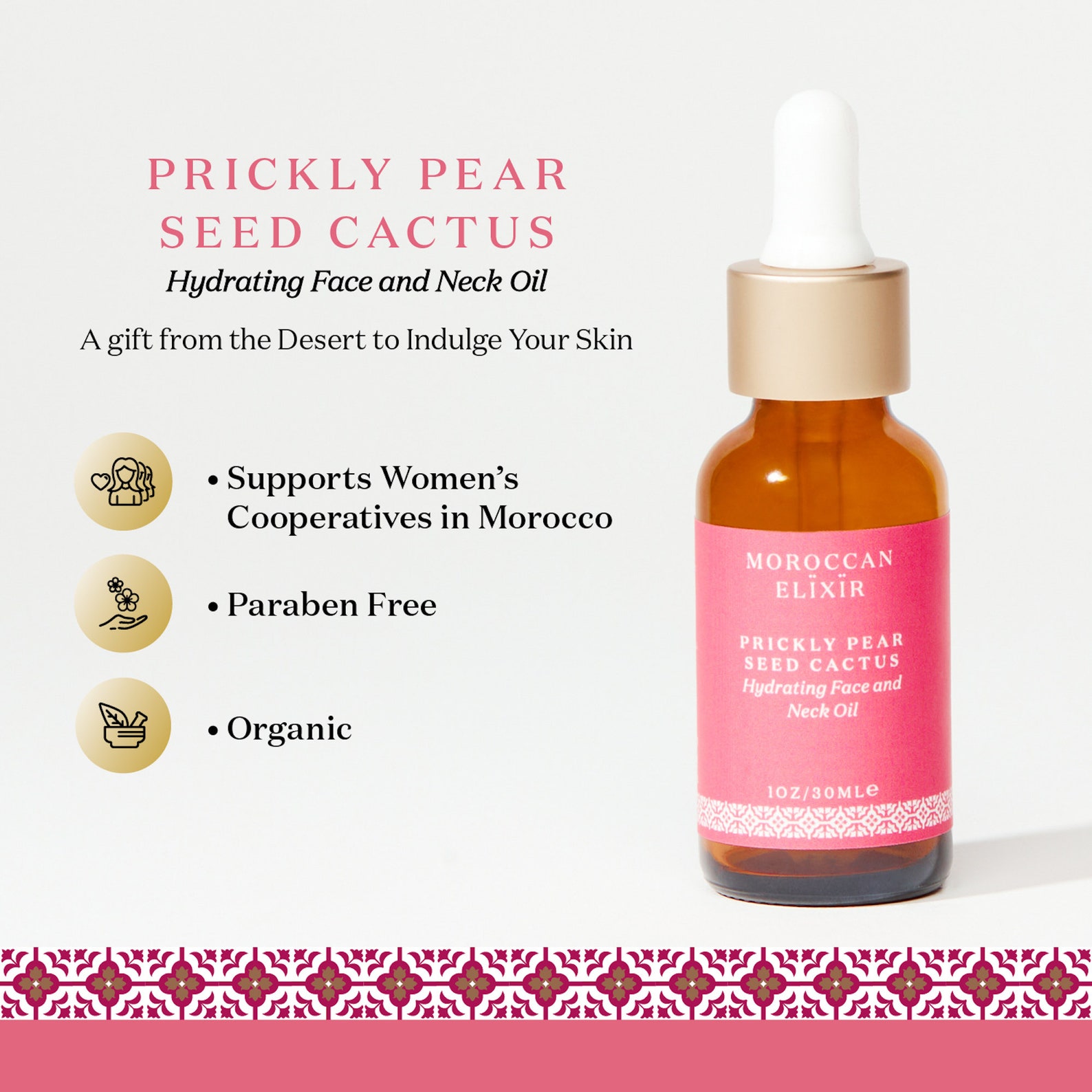 Berber Prickly Pear Cactus Face Neck Oil for Everyday Heritage Style Use