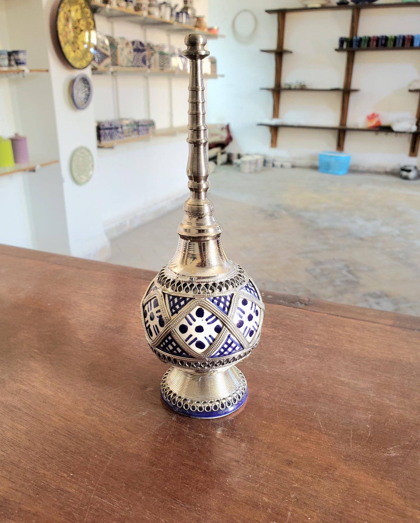 Amazigh White Metal Pottery Perfume Sprayer Set of Two Dispenser
