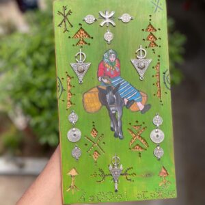 Berber Hand-Painted Wooden Donkey Market Scene Wall Art