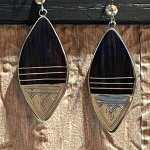 Amazigh Tuareg Mahogany Wood Sterling Silver Hand-Etched Earrings