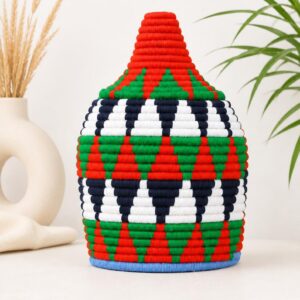 Berber Handmade Woven Palm Basket with Lid and Wool